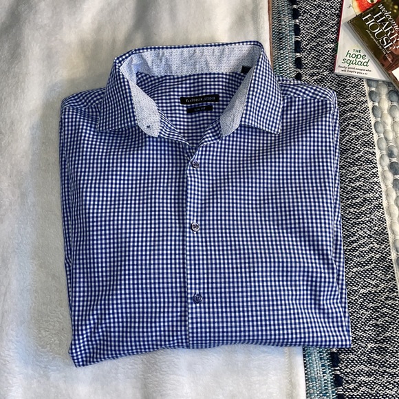 Van Heusen Studio Checked Slim-Fit Button-Down Shirt- 17/17.5 34/35 - Picture 1 of 5